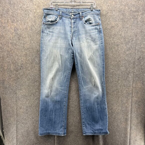 7 For All Mankind Jeans Mens 32 Blue Relaxed Fit Made USA Stretch Denim - Picture 1 of 9